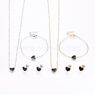 304 Stainless Steel Jewelry Sets, Pendant Necklaces & Stud Earrings & Bracelets, with Enamel, Heart, Mixed Color, 16.93 inch(43cm), 7-1/8 inch(18cm), 9x10x2mm, Pin: 0.8mm(SJEW-H129-22)