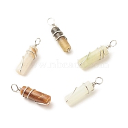Natural Jade Pendants, with Platinum Plated Eco-Friendly Brass Wire Wrapped, Column, 19.5~20x5~5.5mm, Hole: 2.4~2.7mm(PALLOY-JF01575-06)