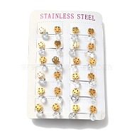 Clear Cubic Zirconia Heart Clover Dangle Stud Earrings, 304 Stainless Steel Jewelry for Women, Golden, 17x7mm, Pin: 0.7mm(EJEW-G292-07G)
