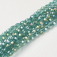 Electroplate Glass Beads Strands, AB Color Plated, Faceted Oval, Light Sea Green, 6x4mm, Hole: 1mm, about 67~68pcs/strand(GC885Y-2)