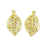 Rack Plating Alloy Pendants, Hollow, Leaf Charm, Light Gold, 27.5x13.5x1.4mm, Hole: 1.2mm(PALLOY-I216-22LG)