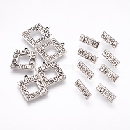 Tibetan Style Alloy Toggle Clasps, Rectangle and Square, Antique Silver, Square Toggles: 22x17.5x2mm, Hole: 1.4mm, Rectangle Bar: 17x6x2.5mm, Hole: 1.8mm(PALLOY-E450-14AS)