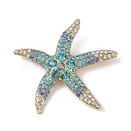 Starfish Alloy Rhinestone Sea Animal Brooches, Golden, Colorful, 51x54mm(JEWB-S023-01A)