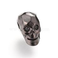 Brass Micro Pave Cubic Zirconia Beads, Skull, Gunmetal, 12x7.5x9mm, Hole: 2mm(ZIRC-S053-YS011B-3)