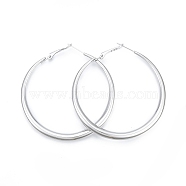 201 Stainless Steel Big Hoop Earrings for Women, with 304 Stainless Steel Pins, Stainless Steel Color, 58x54x5mm(EJEW-N052-04E-01)