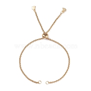 304 Stainless Steel Rolo Chain Slider Bracelet Making, Bolo Bracelet, with 304 Stainless Steel Jump Rings and Brass Beads, Heart, Golden, 9-7/8 inch(25cm), 0.2cm(AJEW-JB01117-03)