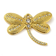 Ion Plating(IP) Real 18K Gold Plated 304 Stainless Steel Rhinestone Pendants, Dragonfly Charms, Crystal, 22x30x2.5mm, Hole: 1.6mm(STAS-P341-05G-01)