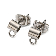 201 Stainless Steel Stud Earring Findings, with 304 Stainless Steel Pin & Horizontal Loops & Friction Ear Nuts, Column Tube, Stainless Steel Color, 6.8x4x4mm, Hole: 1.6mm, Inner Diameter: 2.7mm, Pin: 0.8mm(STAS-B045-16A-P)