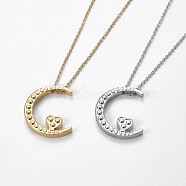 304 Stainless Steel Pendant Necklaces, with Cable Chains, Moon with Heart, Mixed Color, 17.32 inch(44cm), Pendant: 28x23x4mm(NJEW-E141-34)