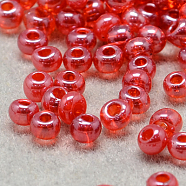 12/0 Grade A Round Glass Seed Beads, Transparent Colours Lustered, Tomato, 12/0, 2x1.5mm, Hole: 0.3mm(SEED-Q011-F508)