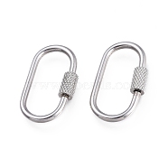 304 Stainless Steel Screw Carabiner Lock Charms, for Necklaces Making, Oval, Stainless Steel Color, 26x14x4mm, Screw: 8x4mm(X-STAS-K192-01P)