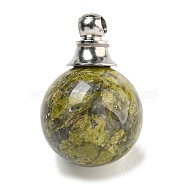 Natural Unakite Perfume Bottle Pendants, with 304 Stainless Steel Findings, Round, 25x16mm, Hole: 2mm(G-K338-22P-11)