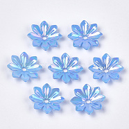 Opaque AS Plastic Bead Caps, Pearlized, Flower, Cornflower Blue, 35.5~36x35.5~36x7mm, Hole: 4.5mm, about 21pcs/29g(MACR-S365-01D)