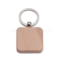 Beech Wood Keychain, Square, Platinum, 7.5x4cm(KEYC-WH0004-12)