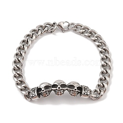 304 Stainless Steel Viking Skull Link Chain Bracelets for Men, Antique Silver & Stainless Steel Color, 9-1/8 inch(23cm), link: 13x37x7mm(BJEW-B096-49C)