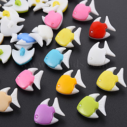 1-Hole Plastic Buttons, Fish, Mixed Color, 18x14.5x7.5mm, Hole: 2.5mm(BUTT-N018-047)