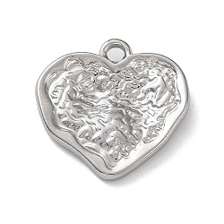 304 Stainless Steel Pendants, Textured, Heart Charm, Stainless Steel Color, 18x18x3mm, Hole: 2mm(STAS-M323-55P)