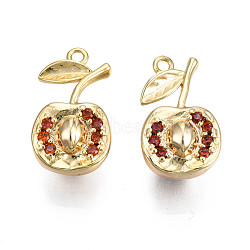 Brass Micro Pave Cubic Zirconia Pendants, Real 18K Gold Plated, Pomegranate, Chocolate, 16x9.5x7.5mm, Hole: 1.2mm(KK-N231-243)