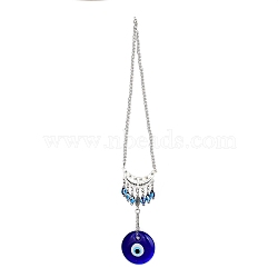 Evil Eye Alloy Lampwork Pendant Decorations, with Glass and Resin Beads, for Home Window Decoration, Moon, 500mm, pendant: 145x53x7.5mm(HJEW-M005-02A-AS)