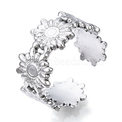 Non-Tarnish 304 Stainless Steel Flower Open Cuff Ring for Women, Stainless Steel Color, US Size 7(17.3mm)(RJEW-N040-29)