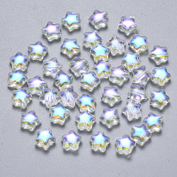 Transparent Spray Painted Glass Beads, AB Color Plated, Star, Clear AB, 8x8.5x4mm, Hole: 1mm(X-GLAA-R211-04-G03)