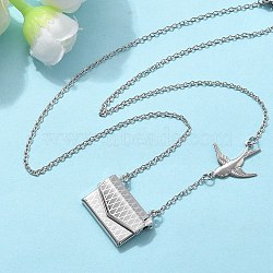 304 Stainless Steel Envolope & Bird Pendant Necklaces for Women, Stainless Steel Color, 16.93 inch(43cm)(NJEW-U037-01B-P)