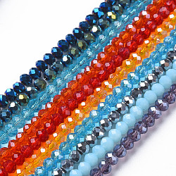 Electroplate Glass Beads Strands, Faceted, Rondelle, Mixed Color, 4.5x3.5mm, Hole: 0.8mm, about 123~128pcs/strand, 15.94 inch~17.72 inch(40.5cm~45cm)(EGLA-T025-01A)