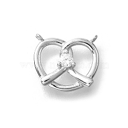 925 Sterling Silver Pave Clear Cubic Zirconia Heart Charms, Platinum, 11x12x2.5mm, Hole: 0.8mm(STER-P067-03P)