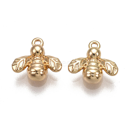 Brass Charms, Nickel Free, Real 18K Gold Plated, Bee, 8x8x2mm, Hole: 0.8mm(X-KK-T038-404G)