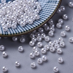 Imitated Pearl Acrylic Beads, Round, White, 4mm, Hole: 1mm(X-PACR-4D-1)