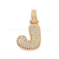 Brass Micro Pave Clear Cubic Zirconia Pendants, Real 18K Gold Plated, Letter J, 31x18x5mm, Hole: 3x6mm(KK-B099-01G-J)