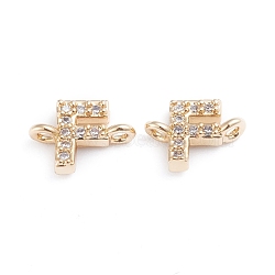 Brass Micro Pave Cubic Zirconia Links Connectors, Long-Lasting Plated, Letter, Clear, Real 18K Gold Plated, Letter.F, 7x9x2.8mm, Hole: 1mm(X-ZIRC-I042-16G-F)