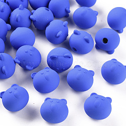 Acrylic Beads, Rubberized Style, Half Drilled, Bear, Royal Blue, 15.5x16x15mm, Hole: 3.5mm(OACR-S039-06-86)