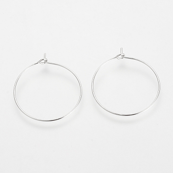 Brass Hoop Earrings, Ring, Platinum, 34x30x0.5mm, 24 Gauge, about 1000pcs/bag