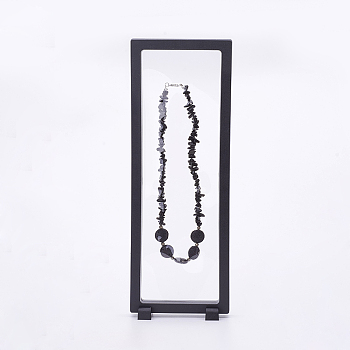 Plastic Frame Stands, with Transparent Membrane, 3D Floating Frame Display Holder, For Bracelet/Necklace Jewelry Display, Rectangle, Black, 30x11x2cm