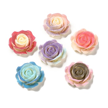 Opaque Resin Cabochons, Flower, Mixed Color, 26~26.5x26~26.5x10~11mm