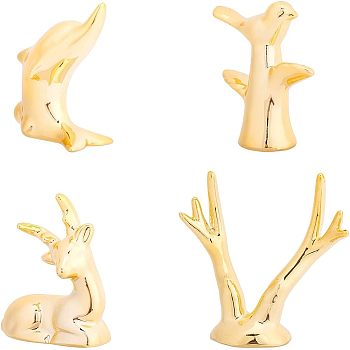 FINGERINSPIRE 4Pcs 4 Styles Porcelain Dolphin Home Display Decorations, Mixed Shapes, Gold, 1pc/style