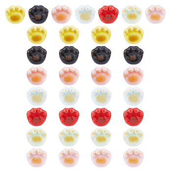 28Pcs 7 Colors Handmade Printed Porcelain Beads, Cat Paw Prints, Mixed Color, 12x12x9mm, Hole: 2mm, 4pcs/color