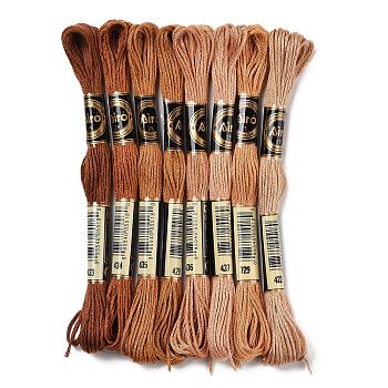 8 Skeins 8 Colors 6-Ply Polyester Embroidery Floss, Cross Stitch Threads, Gradient Color, Coconut Brown, 0.5mm, about 8.75 Yards(8m)/Skein, 8 colors, 1 skein/color, 8 skeins/set