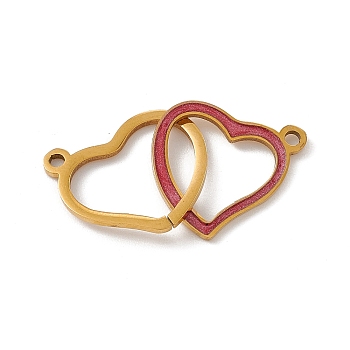 304 Stainless Steel Enamel Connector Charms, Double Heart Links, Golden, FireBrick, 14x27x1mm, Hole: 1.5mm