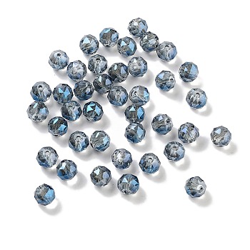 Electroplate Round Glass Beads ,Full Rainbow Plated, Faceted, Steel Blue, 8mm, Hole: 1.4mm