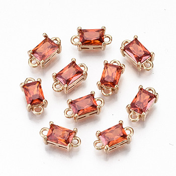 Transparent Glass Links Connectors, with Light Gold Tone Brass Findings, Long-Lasting Plated, Cadmium Free & Lead Free, Rectangle, Coral, 12x6x4.5mm, Hole: 1.4mm