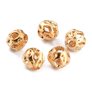 Long-Lasting Hollowed Plated Brass Beads, Filigree Beads, Real 24K Gold Plated, 4x3.5mm, Hole: 1.2mm
