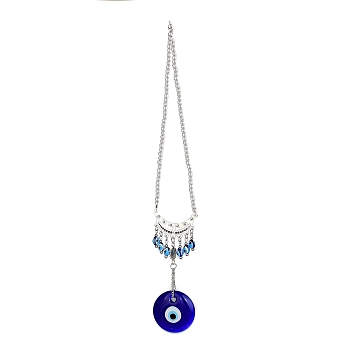 Evil Eye Alloy Lampwork Pendant Decorations, with Glass and Resin Beads, for Home Window Decoration, Moon, 500mm, pendant: 145x53x7.5mm