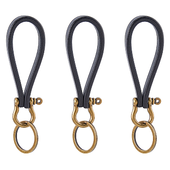 3Pcs Cowhide Keychains, with Alloy Clasps & Iron Split Key Rings, Antique Bronze, 132~135mm