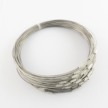 Stainless Steel Wire Necklace Cord DIY Jewelry Making, with Brass Screw Clasp, Dark Gray, 17.52 inch(44.5cm), 1mm, Inner Diameter: 5.71 inch(14.5cm)