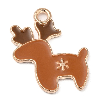 Alloy Enamel Pendants, Christmas Theme, Light Gold, Deer, 20x16x1.5mm, Hole: 1.8mm