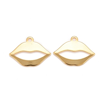 201 Stainless Steel Pendants, Lip, Real 24k Gold Plated, 13x17.5x1mm, Hole: 1.5mm