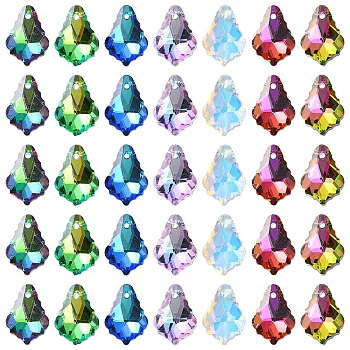 35Pcs 7 Colors Electroplated Glass Pendants, Silver Plated Bottom, Faceted, Maple Leaf, Mixed Color, 16x11x5mm, Hole: 1.2mm, 5pcs/color