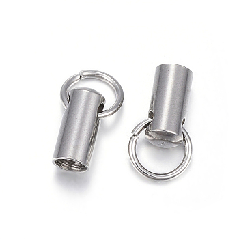 201 Stainless Steel Cord Ends, End Caps, Column, Stainless Steel Color, 10x5mm, Hole: 6mm, about 4mm inner diameter